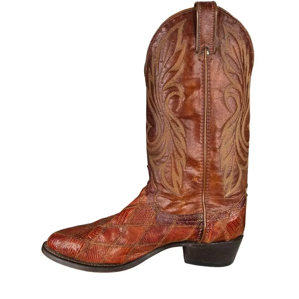 Laredo Men’s Brown Leather Snake Print Western Cowboy Boot Size US 10.5 D